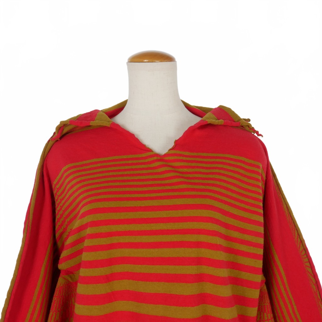 【中古】イッセイミヤケ ISSEY MIYAKE A-POC INSIDE Vネック ボーダー ニット ドルマンスリーブ 2 マスタード レッド 赤 IM81JK001 レディース 【ベクトル 古着】 240526