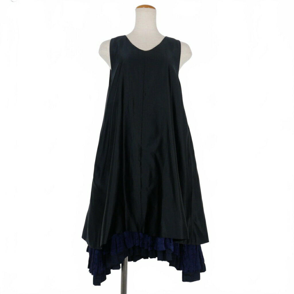 【中古】プティローブノアー petite robe noire サテンノースリーブ ワンピース フリル レイヤード ひざ丈 黒 ブラック レディース 【ベクトル 古着】 240727