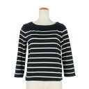 【中古】バンドオブアウトサイダーズ Band of Outsiders Boy ボーダー カットソー Tシャツ ボートネック 七分袖 1 黒 白 ブラック ホワイト レディース 【ベクトル 古着】 250203(4)