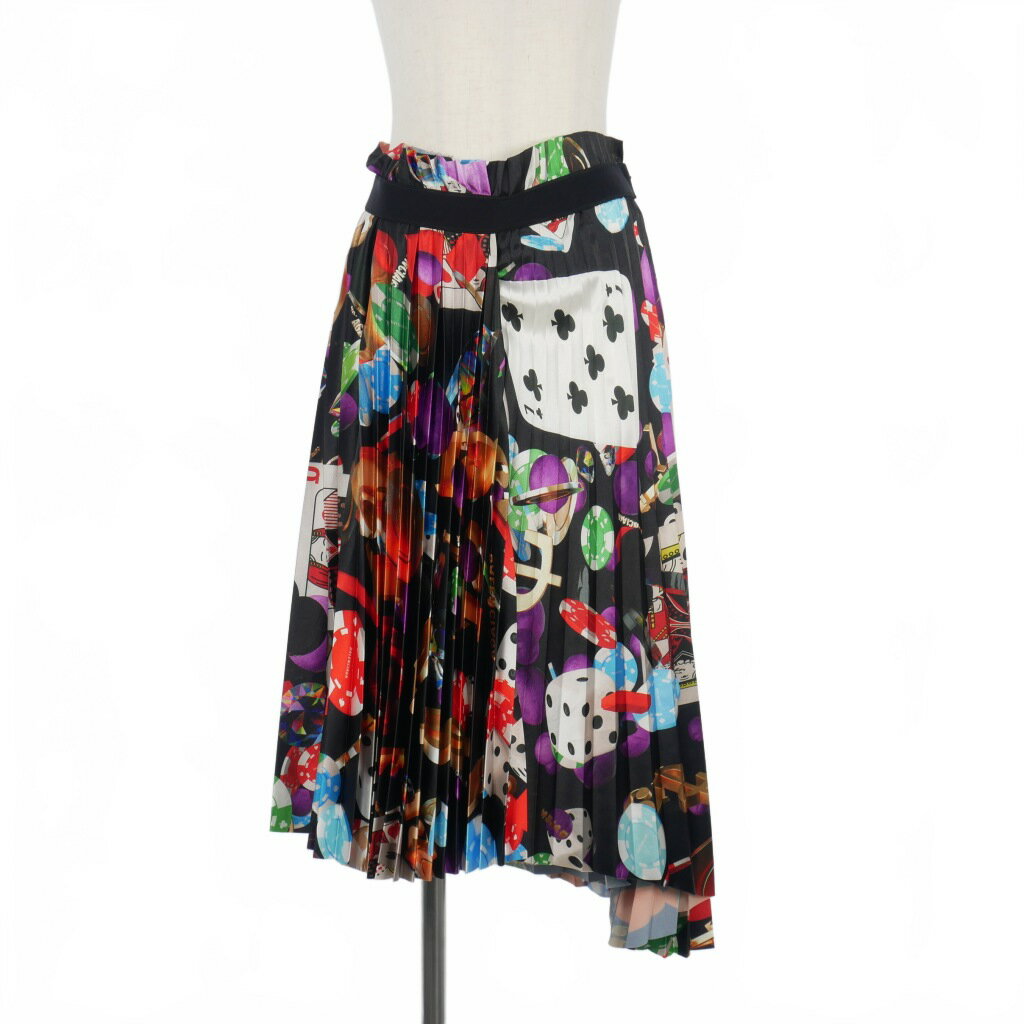 【中古】バレンシアガ BALENCIAGA 19SS カジノ プリント ミディアム スカート ウエス