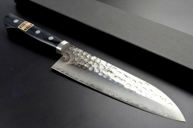 濃州正恒作　包丁　V金ゴールド　鎚目割込　黒合板　　　三徳包丁165mm(CV-665M)　　　コンビニ受取不可