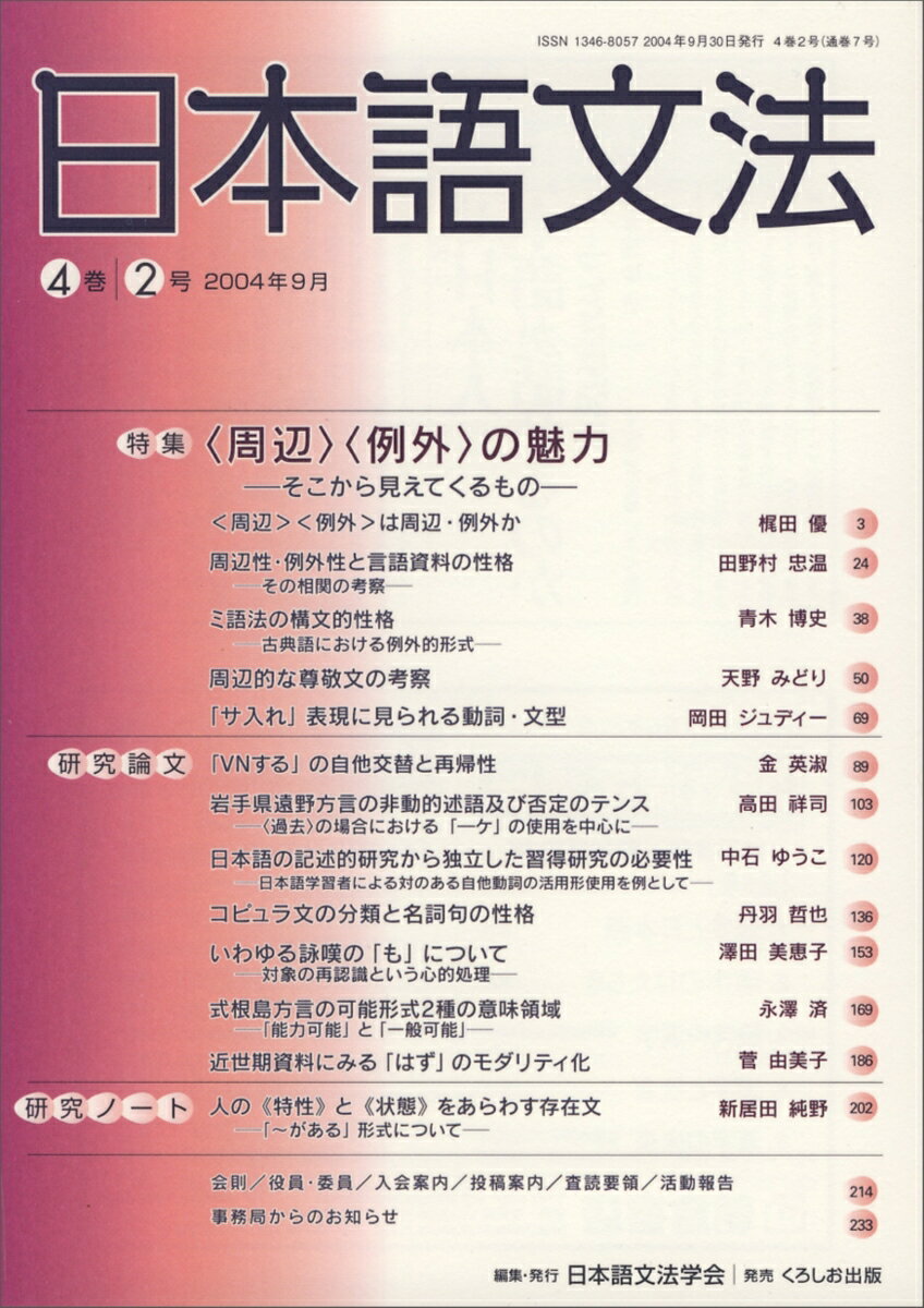 ◆◆◆表紙、小口に汚れ、傷みがあります。中古ですので多少の使用感がありますが、品質には十分に注意して販売しております。迅速・丁寧な発送を心がけております。【毎日発送】 商品状態 著者名 日本語文法学会 出版社名 くろしお出版 発売日 2004年09月 ISBN 9784874243121