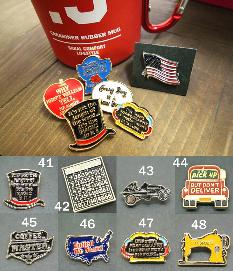 サニーデイズ【SunnyDays】ラペルピン[身近なものに付けたりコレクションとしても楽しめます。それぞれのカタチに合わせたアメリカンジョークや前向きなメッセー...