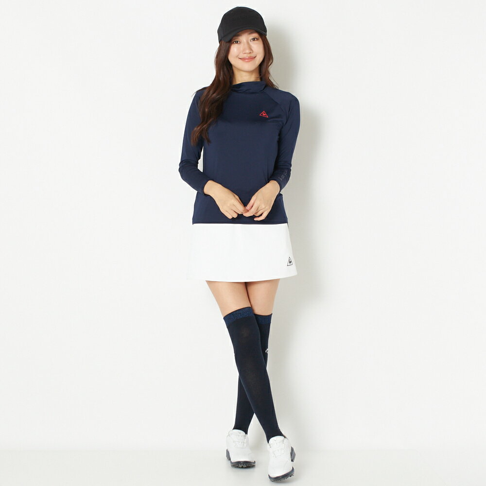 ルコックゴルフ ゴルフウェア レディース 長袖 シャツ ハイネックバックメッシュアンダーシャツ le coq sportif GOLF 女性 インナー 吸汗速乾 UV ストレッチ 大きいサイズ ゆったり レジャー コース 冬 アパレル コーディネート M/L QGWNJM01 ネイビー/ホワイト ルコック