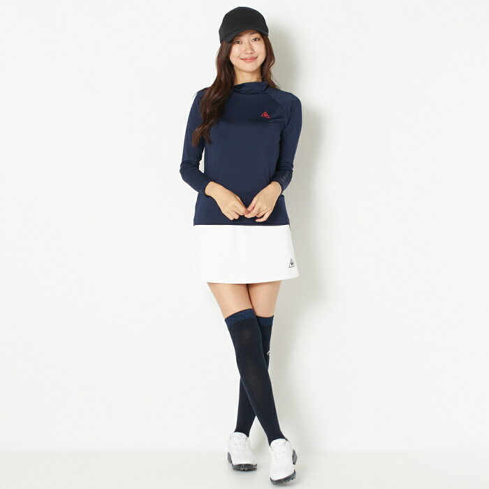 ルコックゴルフ ゴルフウェア レディース 長袖 シャツ ハイネックバックメッシュアンダーシャツ le coq sportif GOLF 女性 インナー 吸汗速乾 UV ストレッチ 大きいサイズ ゆったり レジャー コース 冬 アパレル コーディネート M/L QGWNJM01 ネイビー/ホワイト ルコック