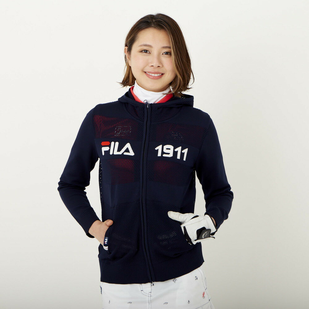 【SALE】セール フィラ レディース パーカー FILA メッシュパーカー ウィメンズ 女性 ゴルフ ゴルフウェア アウター 羽織 上着 ジャンバー メッシュパーカー 吸汗速乾 撥水加工 ストレッチ 軽量 フルジップ おしゃれ かわいい 春夏 新作 ネイビー/オレンジ M/L/LL 750700