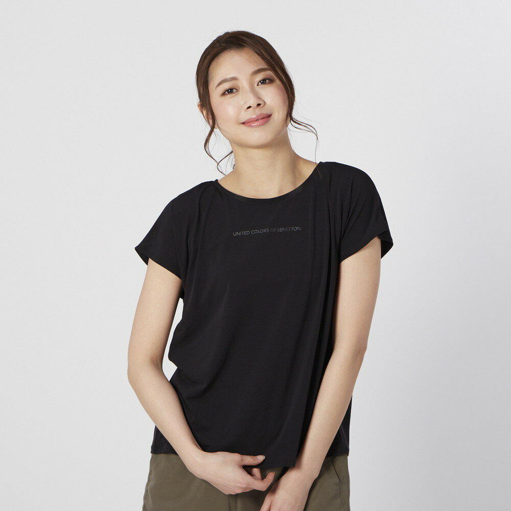 【SALE】ベネトン ランニングウェア レディース トップス 半袖 BENETTON リネンタッチTシャツ ウィメンズ 女性 Tシャツ ヨガ ホットヨガ ピラティス ランニング UPF50+ 紫外線対策 春夏 ブラック/ラベンダー/ネイビー/オフホワイト M/L/LL