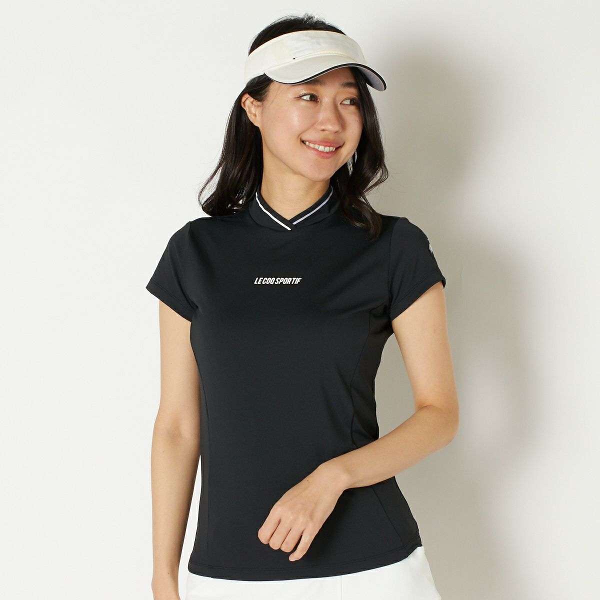 【SALE】【送料無料】ルコックゴルフ ゴルフウェア レディース トップス le coq sportif GOLF RIJOUME リジューム 変形襟モックネック半袖シャツ 女性 2023 春 夏 吸汗速乾 ストレッチ UPF50 エコ素材 全3色 ピンク ラベンダー ブラック S/M QGWVJA21