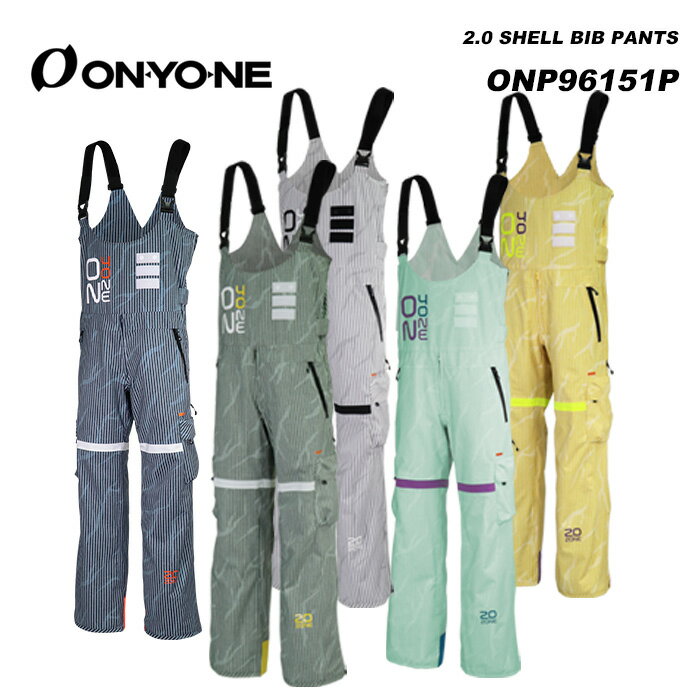 2.0 SHELL BIB PANTS ONP96151P Color: 688P-NAVY/100P-WHITE/264P-D.YELLOW/358P-V.KHAKI/530P-P.LIME Size: SS/S/M/L/O/XO ヒッコリーデニム柄のビブパンツは、デニムオーバーオールからインスピレーションをうけたスタイル。春スキーなど暖かい日にはパーカーと組み合わせて着用したりするのがおススメのスタイル。 素材:4WAY STRETCH 表地:ポリエステル100％ 裏地:ポリエステル100％ 中綿:無し 耐水圧:196kpa（20,000mm）以上 透湿度:8,000g/m2/24hr(B-1法) 特性その他:Re Order対応品番、リサイクル素材裏地 ※ご注意※ ・製造過程で細かいキズがつくことがあります。ご了承ください。 ・実店舗と在庫を共有しいるため、タイミングによって完売となる場合がございます。 ・モニターの発色によって色が異なって見える場合がございます。