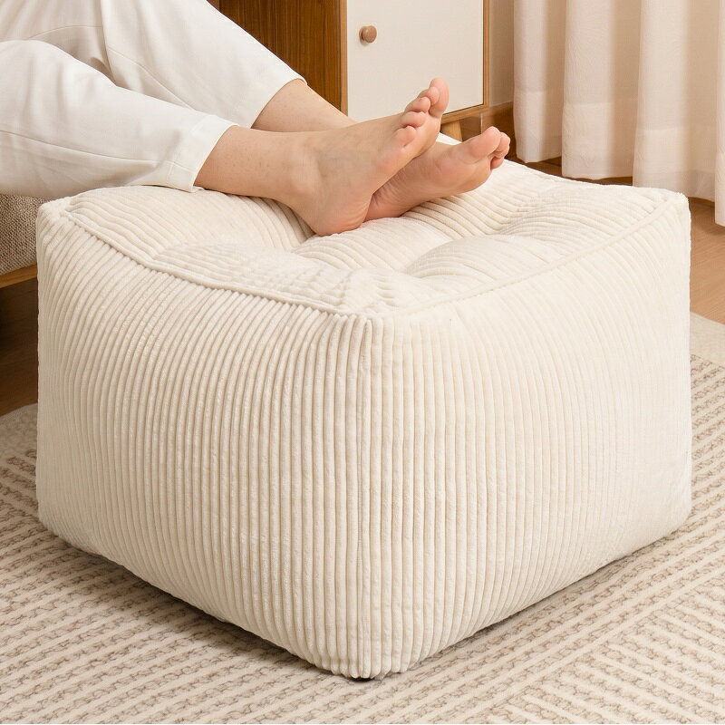 【ポイント20倍】 オットマン フロアクッション 座れるクッション 55×55×40cm 厚手 メモリーフォーム ビーズクッション風 脚置き スツール 高さあり 持ち手付き 滑り止め付き リビング 北欧風
