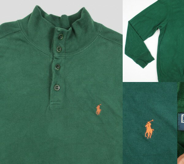 Polo by Ralph Lauren■ラルフローレン ボタンハイネックコットンスウェット(XXL)グリーン ヘンリーネック