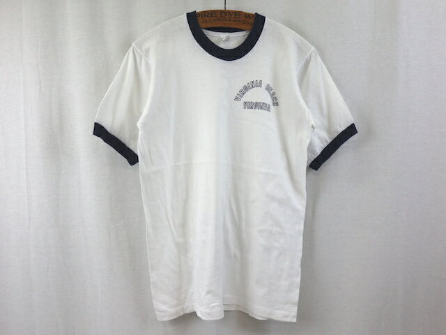 SPORTSWEAR■バージニアビーチ トリムTシャツ ホワイト×ネイビー/M 実寸XS 60S