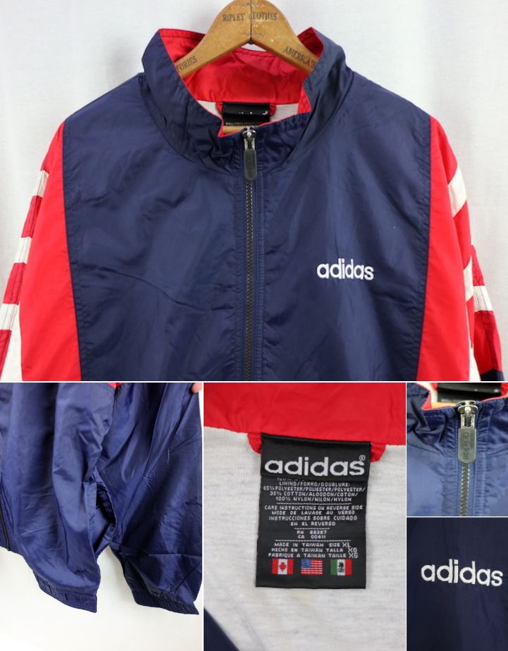 90'S adidas アディダス ライナー付き フルジップ ナイロンジャケット(XL)ネイビー