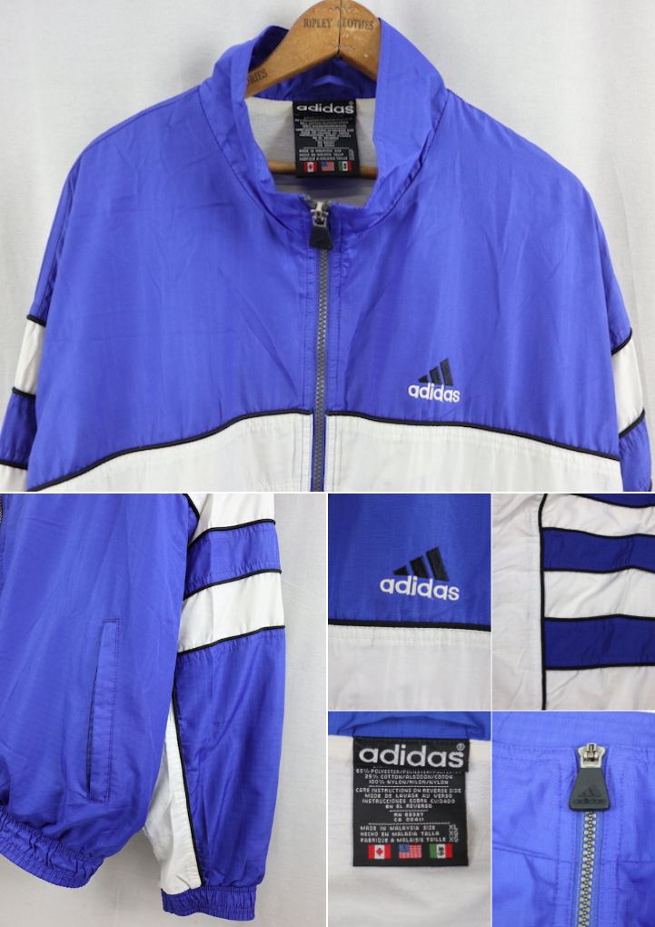 90'S adidas アディダス ライナー付き フルジップ ナイロンジャケット(XL)ブルー