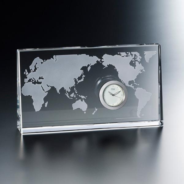 名入れ メッセージ彫刻　名入れ時計【退職記念　退職祝い】GLASS WORKS NARUMIワールド クロック 10cm world卓上時計 置時計 ナルミ (鳴海製陶)