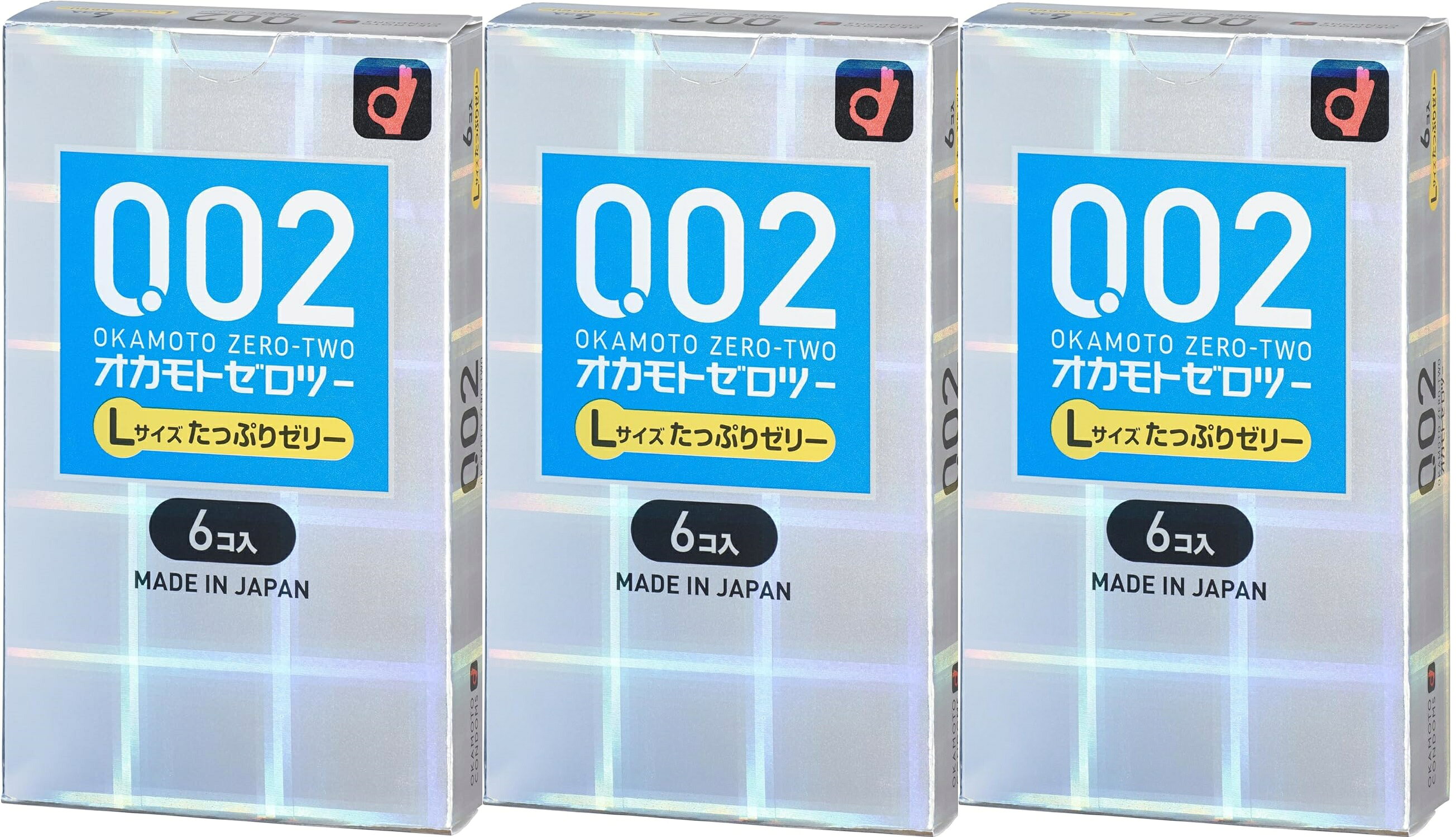 【送料無料 3箱セット】オカモト コンドーム 0.02 オカモト ゼロツー Lサイズ たっぷりゼリー 6個入り×3箱（計18回分）