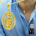 18金 ネックレス メンズ レディース 18k イエローゴールド デザイン マリア オーバル メダイ ペンダント トップ チェーン セット ※ チェーン 長さ ...