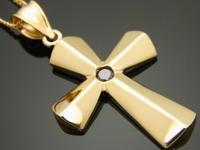 10k イエローゴールド ブラックダイヤモンド 0.12ct アメリカデザイン クロスペンダント18金 チェーン セット ネックレス 18k 10金