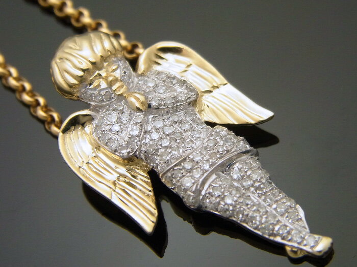 10K イエローゴールド ダイヤモンド0.55ct エンジェル ペンダント 10金 ネックレス