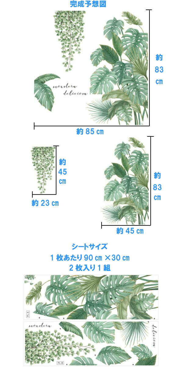 ウォールステッカー 植物 おしゃれ 海 花 木 南国 ヤシの木 カフェ モダン グリーン モンステラ トロピカル ヤシの葉 リーフ ウォールシール 緑 サーフ 西海岸 壁紙シール アロハ キッチン トイレ 夏 ビーチ インテリア 英字 かわいい 窓 ハワイ 観葉植物 葉 葉っぱ 森林