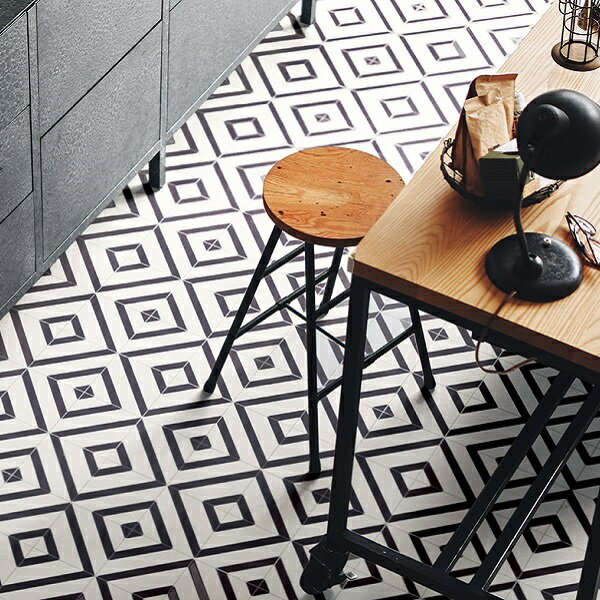 クッションフロア おしゃれ タイル柄 リメイクシート モノトーン かわいい 北欧 木目 チェック 柄 白 黒 キッチン カフェ トイレ 洗面所 玄関 土間 インテリア cfシート 床材 菱形 台所 床 モノクロ リフォームシート ブルックリン 四角 シンプル マット 洋室 廊下 床シート