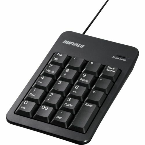 BUFFALO 有線テンキーボード Tabキー／USBハブ付き ブラック 1個 (BSTKH100BK)