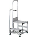 TRUSCO アルミ製作業用踏台 グレーチングタイプ 2段 高さ0.6m 天板寸法500×400 段高300mm 階段片手すり付き 1台 (TSFGR256TK...