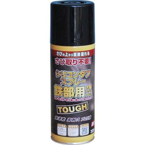 特長:●さびを落とさず、さびの上から直接塗ることができます。●1回塗りで乾きが早く、作業性抜群です。●アルミにも塗ることができます。●シリコン系高密度樹脂が水と酸素をシャットアウトし、さびの進行を抑えます。●複雑な箇所もスプレーできる、逆さ吹き仕様です。 用途:●トタン、金属サイディング、フェンス、シャッター、手すり、物置、農機具などの屋内外の鉄部。●塩ビパイプ、アルミ建材、木部。 仕様:●色：ブラック●容量(L)：0.3●乾燥時間：約1時間30分(夏 30℃)、約3時間(冬 10℃)●塗り重ね可能時間：約3時間以上(夏 30℃)、約6時間以上(冬 10℃)●塗布面積(［［M2］］)：1.5●容量(ml)：300 仕様2:●塗布面積：1.5(平米) 材質／仕上:●合成樹脂（アクリル・シリコン）、顔料、有機溶剤 注意:●火気のある所では塗らないで下さい。●手で触って簡単に落ちてしまうようなさびは、あらかじめ取り除いて下さい。●塗装中、乾燥中ともに換気を良くし、その後も塗料の臭いがなくなるまで、時々換気して下さい。●塗り面積、乾燥時間、つやの状態は塗料の色、塗る素材や面の状態、塗り方、気候や気象条件などで多少異なることがあります。特長:●さびを落とさず、さびの上から直接塗ることができます。●1回塗りで乾きが早く、作業性抜群です。●アルミにも塗ることができます。●シリコン系高密度樹脂が水と酸素をシャットアウトし、さびの進行を抑えます。●複雑な箇所もスプレーできる、逆さ吹き仕様です。 用途:●トタン、金属サイディング、フェンス、シャッター、手すり、物置、農機具などの屋内外の鉄部。●塩ビパイプ、アルミ建材、木部。 仕様:●色：ブラック●容量(L)：0.3●乾燥時間：約1時間30分(夏 30℃)、約3時間(冬 10℃)●塗り重ね可能時間：約3時間以上(夏 30℃)、約6時間以上(冬 10℃)●塗布面積(［［M2］］)：1.5●容量(ml)：300 仕様2:●塗布面積：1.5(平米) 材質／仕上:●合成樹脂（アクリル・シリコン）、顔料、有機溶剤 注意:●火気のある所では塗らないで下さい。●手で触って簡単に落ちてしまうようなさびは、あらかじめ取り除いて下さい。●塗装中、乾燥中ともに換気を良くし、その後も塗料の臭いがなくなるまで、時々換気して下さい。●塗り面積、乾燥時間、つやの状態は塗料の色、塗る素材や面の状態、塗り方、気候や気象条件などで多少異なることがあります。