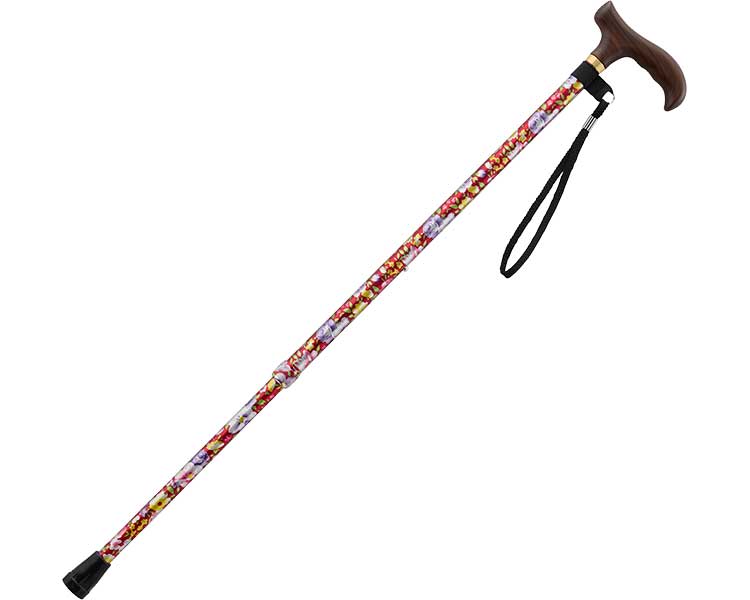 ・オシャレなデザインの伸縮ステッキ。●サイズ／長さ68.5〜91cm（10段階／2.5cm）、グリップ長さ：約12.5cm、ゴムチップ底径：約3cm ●パイプ径／上部：1.9cm、下部：1.6cm ●重さ／約250g ●材質／支柱：アルミ、握り部：木製 ●適応ゴムチップ内径／約15mm ●生産国／台湾 ●ケース入数/40・オシャレなデザインの伸縮ステッキ。●サイズ／長さ68.5〜91cm（10段階／2.5cm）、グリップ長さ：約12.5cm、ゴムチップ底径：約3cm ●パイプ径／上部：1.9cm、下部：1.6cm ●重さ／約250g ●材質／支柱：アルミ、握り部：木製 ●適応ゴムチップ内径／約15mm ●生産国／台湾 ●ケース入数/40
