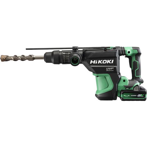特長:●マルチボルト36V蓄電池対応製品です。●40mmクラス交流100V並みの穿孔速度、ハツリ性能を実現しました。●リアクティブフォースコントロール機能（RFC）搭載で安全性が高まりました。●ハツリ用オンロック機能で長時間作業でも疲れにくいです。●回転数4段変速・定速度制御で様々な用途・作業に対応できます。●作業に便利な明るいLEDライト付です。 用途:●コンクリートへの穴あけ、アンカーの下穴あけ等に。●コンクリートのハツリ、破砕、角だし、穴掘り、突き固め、溝きり、切断、はがし、面荒らし等に。 仕様:●無負荷回転数(min［［の−1乗］］)：250〜500●打撃数(min［［の−1乗］］)：1400〜2800●穴あけ能力(mm)コンクリート：40●本体寸法(mm)：全長499×高さ262×幅107●電圧(V)：36●色：アグレッシブグリーン●ドリル径(mm)：40 仕様2:●連続作業量目安（1充電）：4Ah電池(MV)使用・φ25×厚さ60mmコンクリート穴あけ約25個●穴あけ能力：ドリルビット40mm、コアビット105mm●SDS-maxシャンク●ブラシレスモーター 材質／仕上:●ボディ：樹脂 セット内容／付属品:●電池パック(BSL36B18X)×2個●充電器（UC18YDL2）●ケース●サイドハンドル●ストッパ●ハンマグリースA特長:●マルチボルト36V蓄電池対応製品です。●40mmクラス交流100V並みの穿孔速度、ハツリ性能を実現しました。●リアクティブフォースコントロール機能（RFC）搭載で安全性が高まりました。●ハツリ用オンロック機能で長時間作業でも疲れにくいです。●回転数4段変速・定速度制御で様々な用途・作業に対応できます。●作業に便利な明るいLEDライト付です。 用途:●コンクリートへの穴あけ、アンカーの下穴あけ等に。●コンクリートのハツリ、破砕、角だし、穴掘り、突き固め、溝きり、切断、はがし、面荒らし等に。 仕様:●無負荷回転数(min［［の−1乗］］)：250〜500●打撃数(min［［の−1乗］］)：1400〜2800●穴あけ能力(mm)コンクリート：40●本体寸法(mm)：全長499×高さ262×幅107●電圧(V)：36●色：アグレッシブグリーン●ドリル径(mm)：40 仕様2:●連続作業量目安（1充電）：4Ah電池(MV)使用・φ25×厚さ60mmコンクリート穴あけ約25個●穴あけ能力：ドリルビット40mm、コアビット105mm●SDS-maxシャンク●ブラシレスモーター 材質／仕上:●ボディ：樹脂 セット内容／付属品:●電池パック(BSL36B18X)×2個●充電器（UC18YDL2）●ケース●サイドハンドル●ストッパ●ハンマグリースA