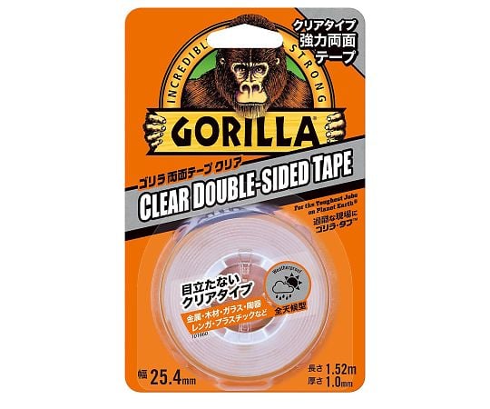 耐水性にすぐれ、屋内、屋外問わずお使いいただけます。 目立たないクリアタイプです！ アクリル粘着剤で強力粘着！ 平滑面・粗面どちらでもOK 【使用できないもの】 壁紙など損傷しやすい面、ポリエチレン、ポリプロピレン、シリコーン・フッ素樹脂加工面、凸凹の激しい面、球体、繊維、軟質ゴム、塗装が剥がれにくい面、常に高温・多湿になる所、常に浸水する所 接着する物の厚さは、19mm以内にしてください。 材質：クリア 幅（mm）：25.4 長さ（m）：1.52 厚さ（mm）：1.0 粘着剤：アクリル系、剥離フィルム：ポリエチレン耐水性にすぐれ、屋内、屋外問わずお使いいただけます。 目立たないクリアタイプです！ アクリル粘着剤で強力粘着！ 平滑面・粗面どちらでもOK 【使用できないもの】 壁紙など損傷しやすい面、ポリエチレン、ポリプロピレン、シリコーン・フッ素樹脂加工面、凸凹の激しい面、球体、繊維、軟質ゴム、塗装が剥がれにくい面、常に高温・多湿になる所、常に浸水する所 接着する物の厚さは、19mm以内にしてください。 材質：クリア 幅（mm）：25.4 長さ（m）：1.52 厚さ（mm）：1.0 粘着剤：アクリル系、剥離フィルム：ポリエチレン