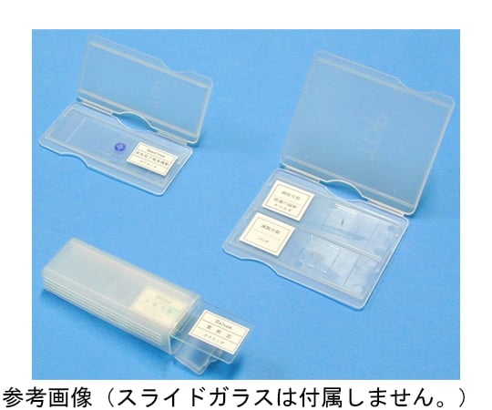 プレパラートを不意の破損やほこりから守るための収納用ケースです。 プレパラートの携帯用ケースとしても最適です。 大きさ：約29×81mm 収納数：5枚 ※写真のスライドグラスは付属しません。 収納可能なプレパラートの大きさ：26×76mm コード番号：G40-5757-03プレパラートを不意の破損やほこりから守るための収納用ケースです。 プレパラートの携帯用ケースとしても最適です。 大きさ：約29×81mm 収納数：5枚 ※写真のスライドグラスは付属しません。 収納可能なプレパラートの大きさ：26×76mm コード番号：G40-5757-03
