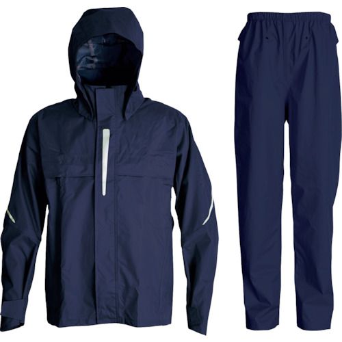 特長:●全方位にベンチレーションとリフレクターを配置したレインスーツです。●胸と背中、脇下、パンツ背面と全方向にムレを逃すためのベンチレーションを配置し、他に類を見ない抜群の快適性を実現しました。 用途:●通勤、通学、作業、アウトドアに。 仕様:●色：ネイビー●サイズ：L●股下(cm)：73●着丈(cm)：73●適応身長(cm)：170〜180●適応胸囲(cm)：90〜98適応胴囲(cm)：78〜88 仕様2:●耐水圧：10000mm以上 材質／仕上:●表地：ポリエステル100％（PVCラミネート）、裏地：ポリエステル100％（上下総裏メッシュ）特長:●全方位にベンチレーションとリフレクターを配置したレインスーツです。●胸と背中、脇下、パンツ背面と全方向にムレを逃すためのベンチレーションを配置し、他に類を見ない抜群の快適性を実現しました。 用途:●通勤、通学、作業、アウトドアに。 仕様:●色：ネイビー●サイズ：L●股下(cm)：73●着丈(cm)：73●適応身長(cm)：170〜180●適応胸囲(cm)：90〜98適応胴囲(cm)：78〜88 仕様2:●耐水圧：10000mm以上 材質／仕上:●表地：ポリエステル100％（PVCラミネート）、裏地：ポリエステル100％（上下総裏メッシュ）