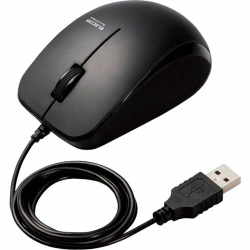 ELECOM BlueLEDマウス 有線 3ボタン サイドラバー 抗菌 ブラック 1個 (MBL27UBKBK)