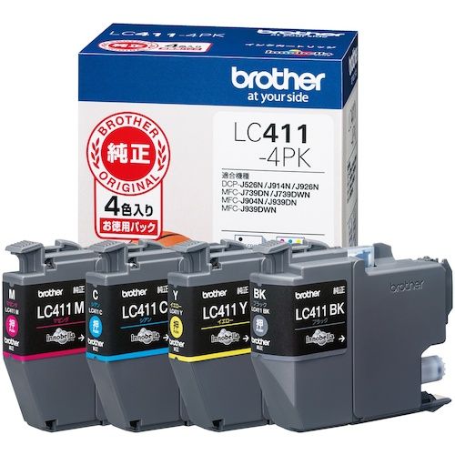 【SS限定 38万商品以上10%OFF】 brother　インクカートリッジ　LC411−4PK　4色パック　1Pk (LC4114PK)