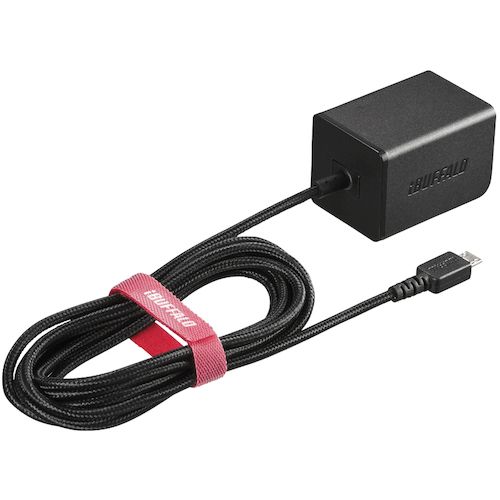 バッファロー　2．4A　USB急速充電器　microUSB急速ケーブル一体型タイプ　1．8m　ブラック 1個