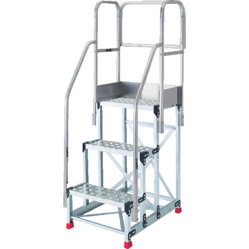 Rakuten - 【期間限定!対象商品P2〜20倍】 TRUSCO　アルミ製作業用踏台　縞板タイプ　3段　高さ0．9m　天板寸法600×400　段高300mm　フルセット手すり付き　1台 (TSFC369TF300)