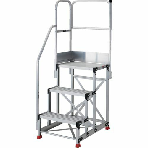 TRUSCO　アルミ製作業用踏台　3段　高さ0．75m　天板寸法800×400　段高300mm　階段片手すり天場二方付..
