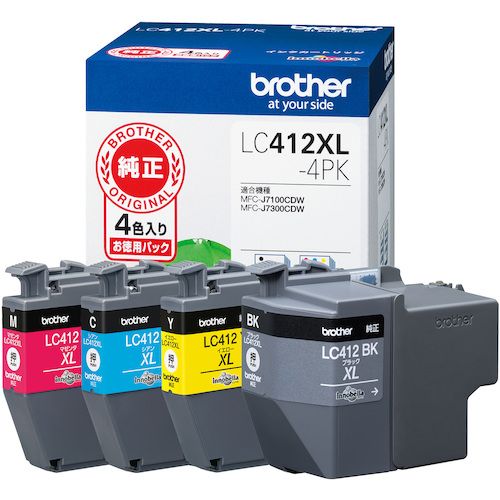 【SS限定 38万商品以上10%OFF】 brother　LC412XL−4PK　インクカートリッジ　4色パック（大容量）　1Pk (LC412XL4PK)