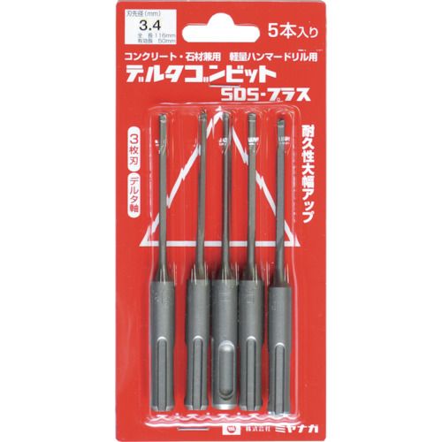特長:●対鉄筋性能、位置決め性能が向上しました。●デッキプレートを貫通します。●真円に近い穴あけを実現しました。 用途:●コンクリート、ブロック、モルタル、石材、デッキプレート＋コンクリートなどへの穴あけ作業に。●被削材:コンクリート・ブロック・モルタル・石材。 仕様:●刃径(mm)：6.0●有効長(mm)：50●全長(mm)：116●シャンク形状：SDSplus●適合機種：軽量型ハンマードリル●デルタ軸5本入りパック●シャンク：SDSplus 仕様2:●シャンク：SDSplus 材質／仕上:●刃部:超硬チップ セット内容／付属品:●デルタゴンビットSDSプラスデルタ軸φ6.0×5特長:●対鉄筋性能、位置決め性能が向上しました。●デッキプレートを貫通します。●真円に近い穴あけを実現しました。 用途:●コンクリート、ブロック、モルタル、石材、デッキプレート＋コンクリートなどへの穴あけ作業に。●被削材:コンクリート・ブロック・モルタル・石材。 仕様:●刃径(mm)：6.0●有効長(mm)：50●全長(mm)：116●シャンク形状：SDSplus●適合機種：軽量型ハンマードリル●デルタ軸5本入りパック●シャンク：SDSplus 仕様2:●シャンク：SDSplus 材質／仕上:●刃部:超硬チップ セット内容／付属品:●デルタゴンビットSDSプラスデルタ軸φ6.0×5