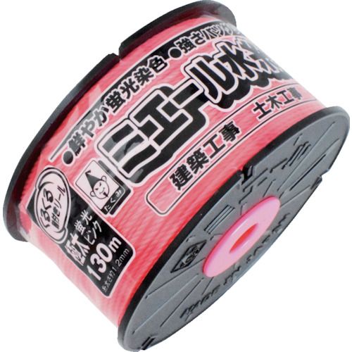 特長:●クルクル回る軸付きリールでスムーズな糸張りです。●長時間垂れにくい蛍光色ナイロン水糸です。 用途:●土木、建築、一般測量用。 仕様:●色：蛍光ピンク●糸長さ(m)：130●リールサイズ(mm)：直径80×45 仕様2:●軸付リール巻 材質／仕上:●糸：ナイロン 注意:●幼児の手の届かないところで使用、保管してください。●糸を手や歯で切るとけがをする恐れがあります。●糸を火で切らないでください。特長:●クルクル回る軸付きリールでスムーズな糸張りです。●長時間垂れにくい蛍光色ナイロン水糸です。 用途:●土木、建築、一般測量用。 仕様:●色：蛍光ピンク●糸長さ(m)：130●リールサイズ(mm)：直径80×45 仕様2:●軸付リール巻 材質／仕上:●糸：ナイロン 注意:●幼児の手の届かないところで使用、保管してください。●糸を手や歯で切るとけがをする恐れがあります。●糸を火で切らないでください。