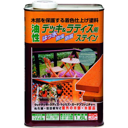 ニッぺ 油性デッキ＆ラティス 1．6L ガーディアンブルー HUH010-1．6 1缶 (4976124526077)