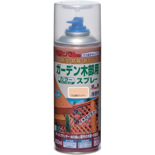 特長:●木材に深く浸透し、はっ水性、耐候性に優れていますので、木材を長期間保護します。●天然ヒバ油（ヒノキチオール主成分）配合により、優れた防虫・防腐・防かび効果を発揮します。 用途:●ラティス・トレリス・プランター・ガーデンファニチャー・ウッドデッキ・パーゴラ・ぬれ縁・犬小屋などの屋外の未塗装木部・木製品。 仕様:●色：透明クリヤー●容量(L)：0.3●乾燥時間：約12〜24時間(夏30℃)、約1〜2日間(冬10℃)●塗布面積(［［M2］］)：約0.7〜1.1 仕様2:●塗布面積：約0.7〜1.1(平米) 材質／仕上:●合成樹脂（アルキド）、顔料、防虫剤（ヒバ油）、有機溶剤特長:●木材に深く浸透し、はっ水性、耐候性に優れていますので、木材を長期間保護します。●天然ヒバ油（ヒノキチオール主成分）配合により、優れた防虫・防腐・防かび効果を発揮します。 用途:●ラティス・トレリス・プランター・ガーデンファニチャー・ウッドデッキ・パーゴラ・ぬれ縁・犬小屋などの屋外の未塗装木部・木製品。 仕様:●色：透明クリヤー●容量(L)：0.3●乾燥時間：約12〜24時間(夏30℃)、約1〜2日間(冬10℃)●塗布面積(［［M2］］)：約0.7〜1.1 仕様2:●塗布面積：約0.7〜1.1(平米) 材質／仕上:●合成樹脂（アルキド）、顔料、防虫剤（ヒバ油）、有機溶剤