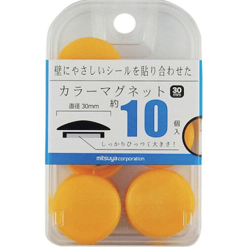 特長:●カラーマグネット直径30ミリの増量タイプです。●磁着面には傷防止フィルムを貼合しています。 仕様:●色：黄 仕様2:●寸法：成型部Φ30mm、磁石Φ19mm●包装：収納便利なPSケース（フック式）●入数：約10個 材質／仕上:●再生PS樹脂40％、マグネット特長:●カラーマグネット直径30ミリの増量タイプです。●磁着面には傷防止フィルムを貼合しています。 仕様:●色：黄 仕様2:●寸法：成型部Φ30mm、磁石Φ19mm●包装：収納便利なPSケース（フック式）●入数：約10個 材質／仕上:●再生PS樹脂40％、マグネット