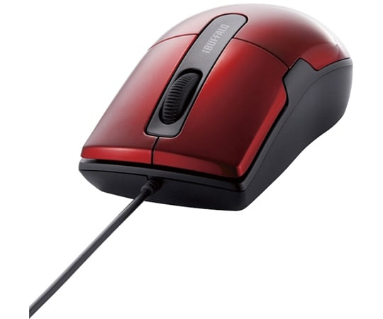 有線BlueLEDマウス 静音/3ボタン Mサイズ レッド BSMBU26SMRD 1個