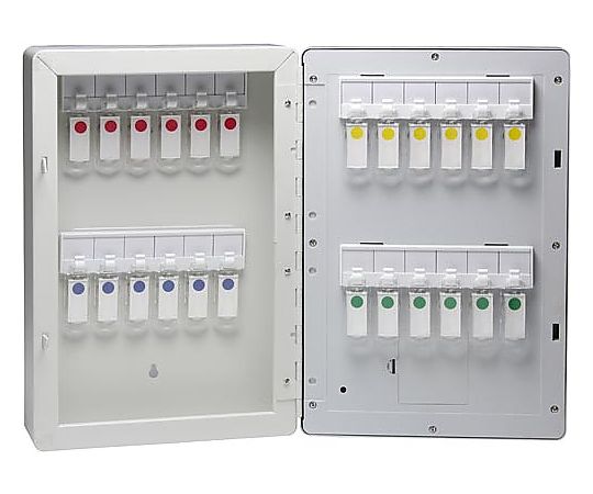 オートロックで閉め忘れなし。 1から8の桁暗証番号で複数の使用者で安心して管理できるテンキー式キーボックス。 種別：24個吊 寸法：幅245×奥行115×高さ345mm 材質：本体／PP・スチール・ABS、キーホルダー／PMMA・スチール 付属品：キーホルダー／（赤・青・黄・緑）×各6個、取付ネジ／3本、緊急解錠キー×2本※単3形電池×4本使用（別売） タイプ：テンキー式 質量：3.23kgオートロックで閉め忘れなし。 1から8の桁暗証番号で複数の使用者で安心して管理できるテンキー式キーボックス。 種別：24個吊 寸法：幅245×奥行115×高さ345mm 材質：本体／PP・スチール・ABS、キーホルダー／PMMA・スチール 付属品：キーホルダー／（赤・青・黄・緑）×各6個、取付ネジ／3本、緊急解錠キー×2本※単3形電池×4本使用（別売） タイプ：テンキー式 質量：3.23kg