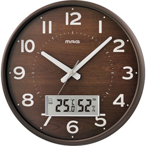 MAG　掛け時計　電波時計　アナログ　ゴーフル　温度　湿度　夜間秒針停止機能　ナチュラル　直径36cm..