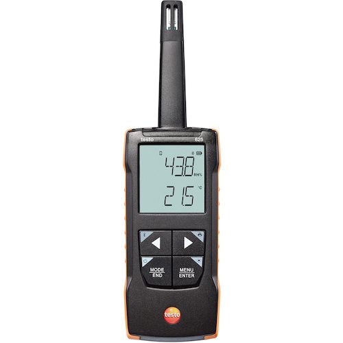 特長:●testo 625 は、温度・相対湿度・露点温度・湿球温度を測定可能なハンディタイプの温湿度計です。●長期安定性に優れた静電容量式センサを搭載し、平均の算出や、モバイルアプリ連携による数時間の簡易的なロギングにも対応しており、測定結果の表示・記録・文書化をサポートします。●時間平均・複数点平均の算出、音アラーム●堅牢かつコンパクトなボディとバックライト付きディスプレイ 仕様:●測定温度範囲(℃)：-20 〜 +60●温度表示範囲(℃)：-20 〜 +60●温度最小表示(℃)：0.1●測定湿度範囲(%RH)：0 〜 100●湿度表示範囲(%RH)：0 〜 100●湿度最小表示(%RH)：0.1●幅(mm)：208●奥行(mm)：60●高さ(mm)：28 仕様2:●湿度精度： ±2.5 %RH (5 〜 95 %RH)●温度精度： ±0.5 ℃●分解能： 0.1 %RH、 0.1 ℃●バックライト、ホールド機能、最大値 / 最小値、平均 (時間 / 複数点)、ダンピング機能、自動オフ、音アラーム、Bluetooth プリンタ (オプション)、モバイルアプリ連携 セット内容／付属品:●ケース●乾電池●出荷検査書特長:●testo 625 は、温度・相対湿度・露点温度・湿球温度を測定可能なハンディタイプの温湿度計です。●長期安定性に優れた静電容量式センサを搭載し、平均の算出や、モバイルアプリ連携による数時間の簡易的なロギングにも対応しており、測定結果の表示・記録・文書化をサポートします。●時間平均・複数点平均の算出、音アラーム●堅牢かつコンパクトなボディとバックライト付きディスプレイ 仕様:●測定温度範囲(℃)：-20 〜 +60●温度表示範囲(℃)：-20 〜 +60●温度最小表示(℃)：0.1●測定湿度範囲(%RH)：0 〜 100●湿度表示範囲(%RH)：0 〜 100●湿度最小表示(%RH)：0.1●幅(mm)：208●奥行(mm)：60●高さ(mm)：28 仕様2:●湿度精度： ±2.5 %RH (5 〜 95 %RH)●温度精度： ±0.5 ℃●分解能： 0.1 %RH、 0.1 ℃●バックライト、ホールド機能、最大値 / 最小値、平均 (時間 / 複数点)、ダンピング機能、自動オフ、音アラーム、Bluetooth プリンタ (オプション)、モバイルアプリ連携 セット内容／付属品:●ケース●乾電池●出荷検査書