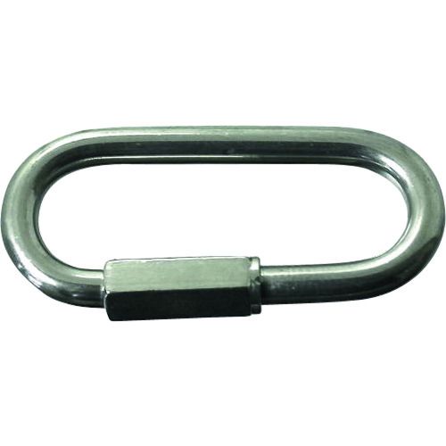 特長:●ナットを回すだけで簡単に開閉できます。●水回りに最適なステンレス製です。 用途:●チェインの先端金具・ジョイント金具に。 仕様:●品名：SSJ50●適合チェーン径(mm)：5●使用荷重(kN)：0.784●A(mm)：42.0●B(mm)：6.0●C(mm)：7.0●線径(mm)：5.0●参考使用荷重(kg)：80.0 仕様2:●ステンレススクリュージョイント(10個入) 材質／仕上:●本体：ステンレス 注意:●急激に荷重をかける、角度をつけて吊るなど、適正荷重は使用条件によって変わります。荷重をかけすぎないでください。特長:●ナットを回すだけで簡単に開閉できます。●水回りに最適なステンレス製です。 用途:●チェインの先端金具・ジョイント金具に。 仕様:●品名：SSJ50●適合チェーン径(mm)：5●使用荷重(kN)：0.784●A(mm)：42.0●B(mm)：6.0●C(mm)：7.0●線径(mm)：5.0●参考使用荷重(kg)：80.0 仕様2:●ステンレススクリュージョイント(10個入) 材質／仕上:●本体：ステンレス 注意:●急激に荷重をかける、角度をつけて吊るなど、適正荷重は使用条件によって変わります。荷重をかけすぎないでください。