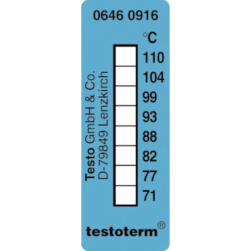 特長:●ブックレット1冊10枚入りです。●感温性物質を含有しているシール。●貼付後、約1秒以内に色が不可逆変化します。(使い捨てタイプ) 用途:●動作中の機械温度管理に。●長期モニタリング用。●小型部品の温度管理に。 仕様2:●測定範囲　＋71〜＋110℃●外形寸法50mm×18mm●精度　±1.5℃≪＋43℃〜＋154℃≫●最高保存温度　＋25℃(なるべく冷蔵庫で保菅)特長:●ブックレット1冊10枚入りです。●感温性物質を含有しているシール。●貼付後、約1秒以内に色が不可逆変化します。(使い捨てタイプ) 用途:●動作中の機械温度管理に。●長期モニタリング用。●小型部品の温度管理に。 仕様2:●測定範囲　＋71〜＋110℃●外形寸法50mm×18mm●精度　±1.5℃≪＋43℃〜＋154℃≫●最高保存温度　＋25℃(なるべく冷蔵庫で保菅)